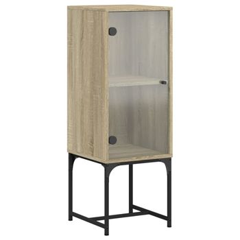 Vidaxl Armario Auxiliar Con Puerta De Vidrio Roble Sonoma 35x37x100 Cm Marrón