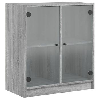 Armario Auxiliar Puertas De Vidrio Gris Sonoma 68x37x75,5 Cm