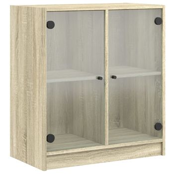 Armario Auxiliar Puertas De Vidrio Roble Sonoma 68x37x75,5 Cm Marrón