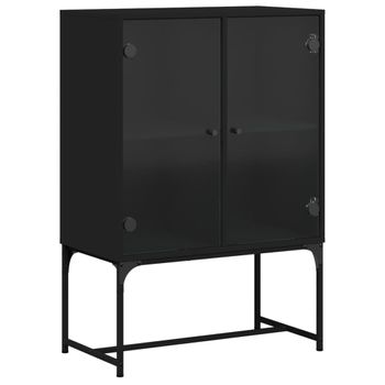 Armario Auxiliar Con Puertas De Vidrio Negro 69x37x100 Cm