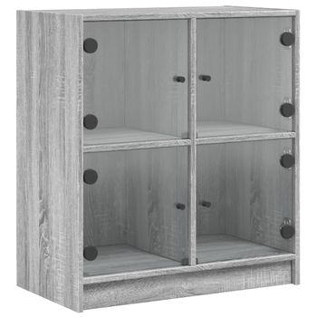 Armario Auxiliar Puertas De Vidrio Gris Sonoma 68x37x75,5 Cm