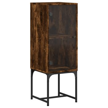 Vidaxl Armario Auxiliar Con Puerta De Vidrio Roble Ahumado 35x37x100cm Marrón