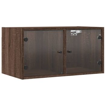 Mueble Pared Puertas Vidrio 2 Uds Roble Marrón 68,5x37x35 Cm