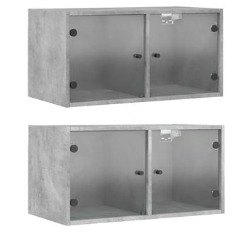 Mueble Pared Puertas Vidrio 2 Uds Gris Hormigón 68,5x37x35 Cm