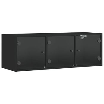 Mueble De Pared Con Puertas De Vidrio Negro 102x37x35 Cm