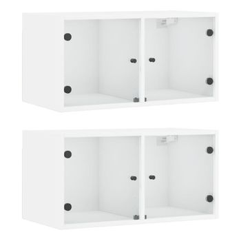 Mueble Pared Con Puertas De Vidrio 2 Uds Blanco 68,5x37x35 Cm