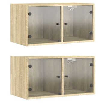 Mueble Pared Puertas De Vidrio 2 Uds Roble Sonoma 68,5x37x35 Cm Marrón