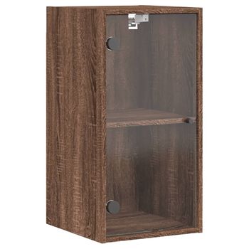 Mueble De Pared Puertas De Vidrio Marrón Roble 35x37x68,5 Cm