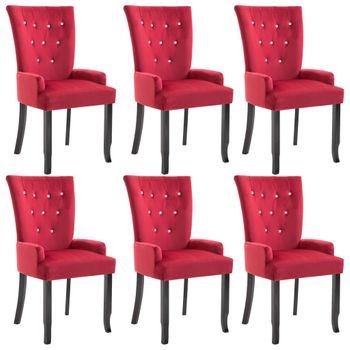 Sillas De Comedor Con Reposabrazos Terciopelo Rojo 6 Unidades