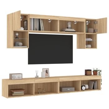 Vidaxl Muebles Tv Pared Con Led 6 Pzas Madera Ingeniería Roble Sonoma Marrón