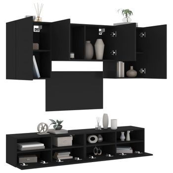 Vidaxl Muebles De Tv De Pared 5 Piezas Madera De Ingeniería Negro