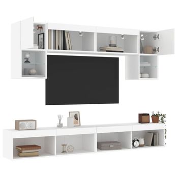 Vidaxl Muebles De Tv De Pared Con Led 6 Pzas Madera Ingeniería Blanco