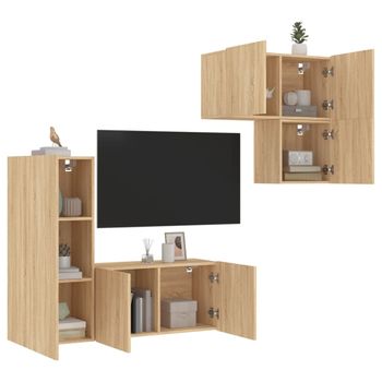 Vidaxl Muebles De Tv De Pared 4 Pzas Madera De Ingeniería Roble Sonoma Marrón