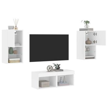 Vidaxl Muebles De Tv De Pared Con Luces Led 4 Piezas Blanco