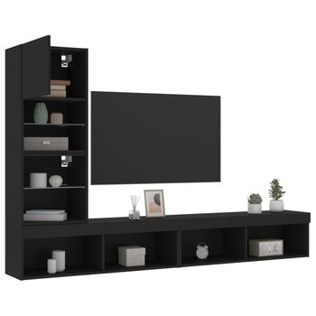 Vidaxl Muebles De Tv De Pared Con Led 4 Pzas Madera Ingeniería Negro