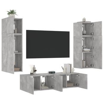 Vidaxl Muebles Tv Pared Con Led 6 Pzas Madera Ingeniería Gris Hormigón