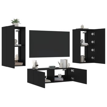 Vidaxl Muebles De Tv De Pared Con Luces Led 3 Piezas Negro