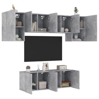 Vidaxl Muebles De Tv De Pared 6 Pzas Madera Ingeniería Gris Hormigón