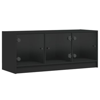 Vidaxl Mueble De Tv Con Puertas De Vidrio Negro 102x37x42 Cm