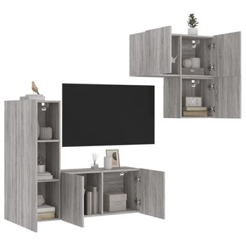 Vidaxl Muebles De Tv De Pared 4 Pzas Madera De Ingeniería Gris Sonoma