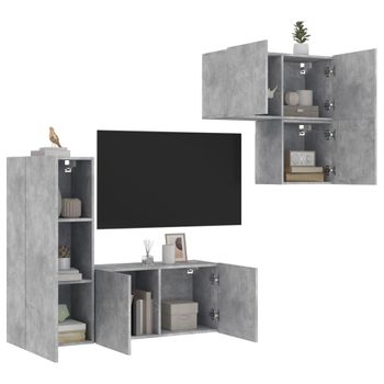 Vidaxl Muebles De Tv De Pared 4 Pzas Madera Ingeniería Gris Hormigón