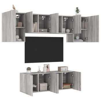 Vidaxl Muebles De Tv De Pared 6 Pzas Madera De Ingeniería Gris Sonoma