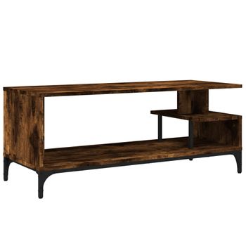 Mueble De Tv Madera De Ingeniería Y Acero Negro 102x40x41 Cm Marrón