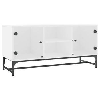 Mueble De Tv Con Puertas De Vidrio Blanco 102x37x50 Cm