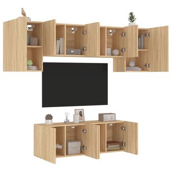 Vidaxl Muebles De Tv De Pared 6 Pzas Madera De Ingeniería Roble Sonoma Marrón