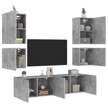 Vidaxl Muebles De Tv De Pared 6 Pzas Madera Ingeniería Gris Hormigón