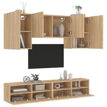 Vidaxl Muebles De Tv De Pared 5 Pzas Madera De Ingeniería Roble Sonoma Marrón