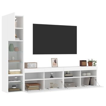 Vidaxl Muebles De Tv De Pared Con Led 4 Pzas Madera Ingeniería Blanco