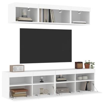 Vidaxl Muebles De Tv De Pared Con Led 5 Pzas Madera Ingeniería Blanco