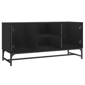 Mueble De Tv Con Puertas De Vidrio Negro 102x37x50 Cm