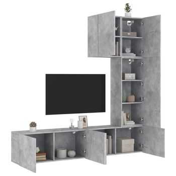 Vidaxl Muebles De Tv De Pared 5 Pzas Madera Ingeniería Gris Hormigón