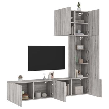 Vidaxl Muebles De Tv De Pared 5 Pzas Madera De Ingeniería Gris Sonoma