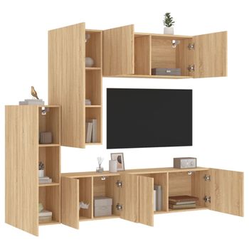 Vidaxl Muebles De Tv De Pared 5 Pzas Madera De Ingeniería Roble Sonoma Marrón