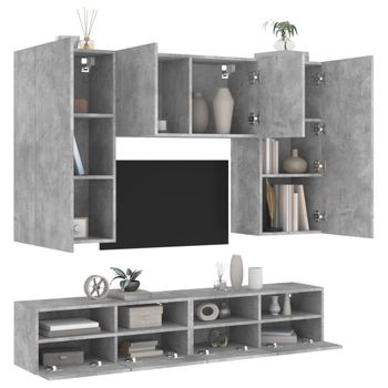 Vidaxl Muebles De Tv De Pared 5 Pzas Madera Ingeniería Gris Hormigón