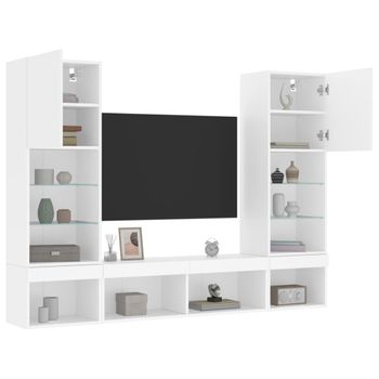 Vidaxl Muebles De Tv De Pared Con Led 5 Pzas Madera Ingeniería Blanco