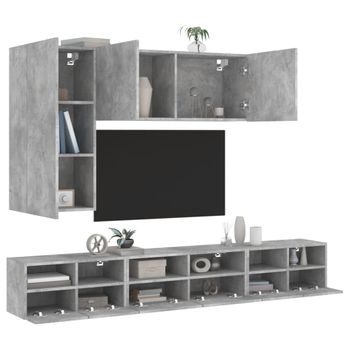 Vidaxl Muebles De Tv De Pared 5 Pzas Madera Ingeniería Gris Hormigón