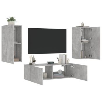 Vidaxl Muebles De Tv De Pared Con Luces Led 3 Piezas Gris Hormigón