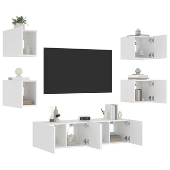 Vidaxl Muebles De Tv De Pared Con Led 6 Pzas Madera Ingeniería Blanco