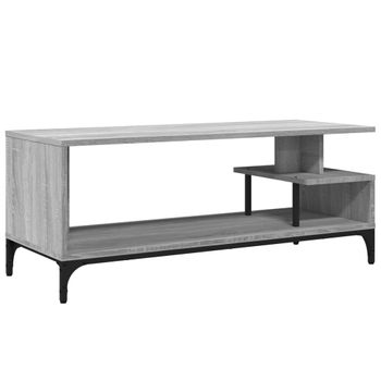 Mueble De Tv Madera De Ingeniería Y Acero Roble 102x40x41 Cm Gris