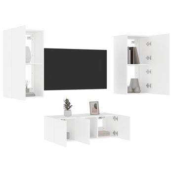 Vidaxl Muebles De Tv De Pared Con Led 4 Pzas Madera Ingeniería Blanco