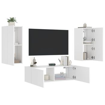 Vidaxl Muebles De Tv De Pared Con Luces Led 3 Piezas Blanco