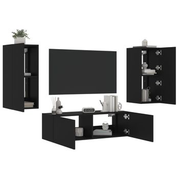 Vidaxl Muebles De Tv De Pared Con Luces Led 3 Piezas Negro