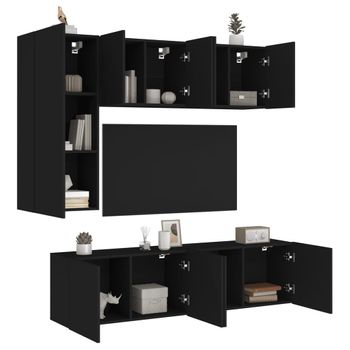 Vidaxl Muebles De Tv De Pared 5 Piezas Madera De Ingeniería Negro