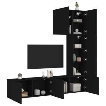 Vidaxl Muebles De Tv De Pared 5 Piezas Madera De Ingeniería Negro