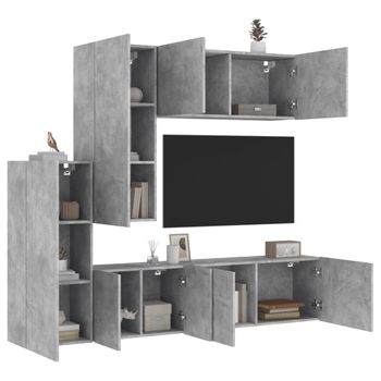 Vidaxl Muebles De Tv De Pared 5 Pzas Madera Ingeniería Gris Hormigón