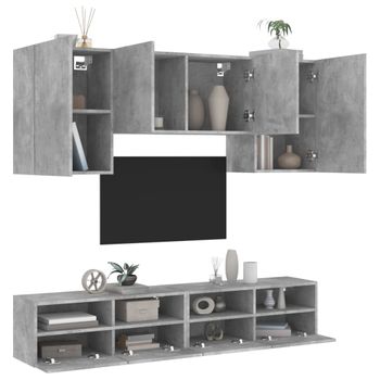 Vidaxl Muebles De Tv De Pared 5 Pzas Madera Ingeniería Gris Hormigón